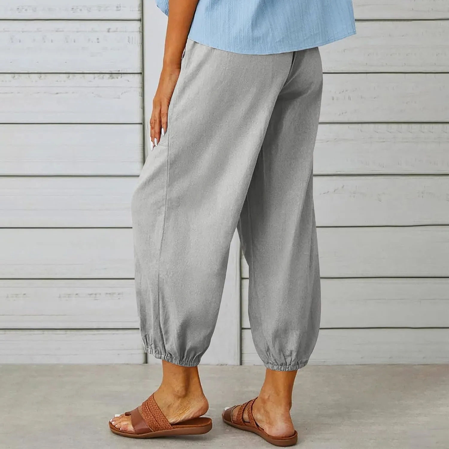 TARIENDY Women's Pants Casual Summer Lightweight Drawstring Elastic Waist Pant Wide Leg Beach Vacation Outfits with Pockets