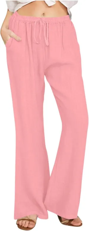 TARIENDY Women's Wide Leg Lounge Pants Ladies high Waisted Drawstring Outfits Casual Elastic Pants Summer Plain Trousers