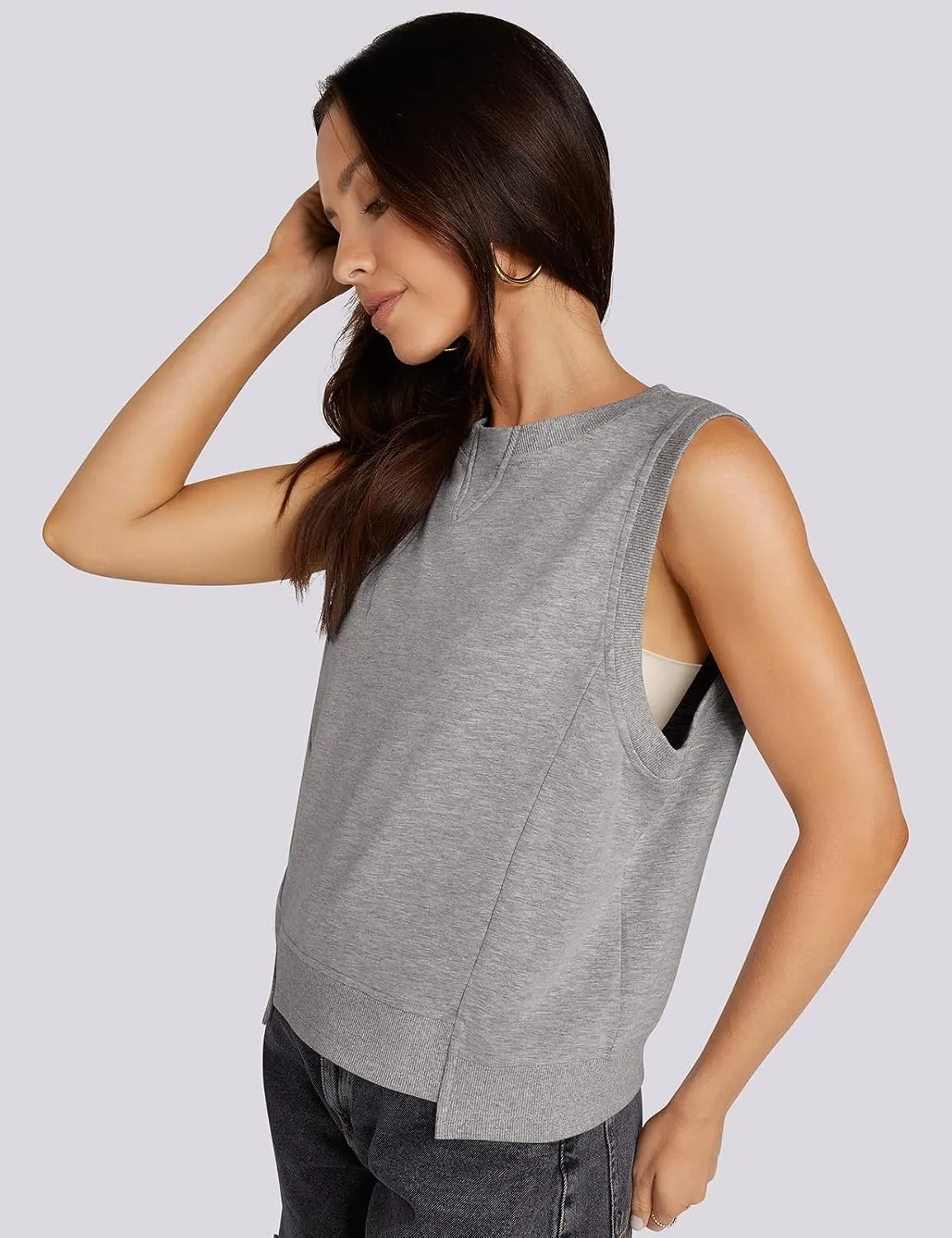 TARSE Women Crop Tank Tops Workout Crew Neck Sleeveless Loose Basic Shirts Boxy Athletic Gym Casual Tee Summer Trendy Clothes