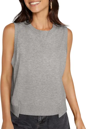 TARSE Women Crop Tank Tops Workout Crew Neck Sleeveless Loose Basic Shirts Boxy Athletic Gym Casual Tee Summer Trendy Clothes