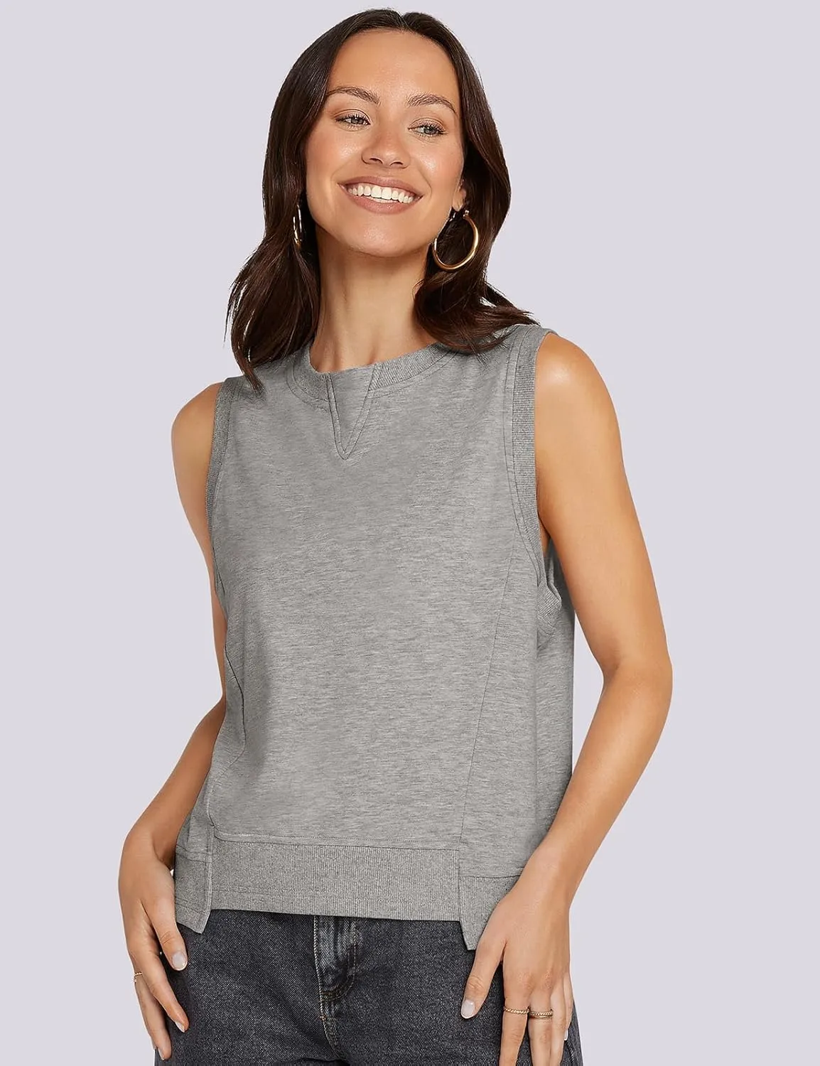 TARSE Women Crop Tank Tops Workout Crew Neck Sleeveless Loose Basic Shirts Boxy Athletic Gym Casual Tee Summer Trendy Clothes