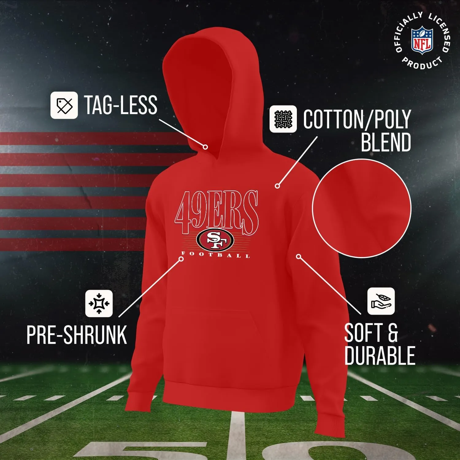 Team Fan Apparel NFL Youth Overtime Blueprint Football Fleece Hooded Sweatshirt, For Boys and Girls, Pro Hoodie Pullover