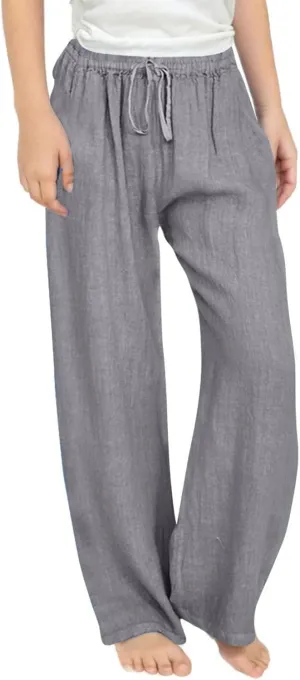 Teen Girls Casual Cotton Linen Pants Lightweight Summer Wide Leg Pant Loose Elastic Waist Plus Size Lounge Long Trousers