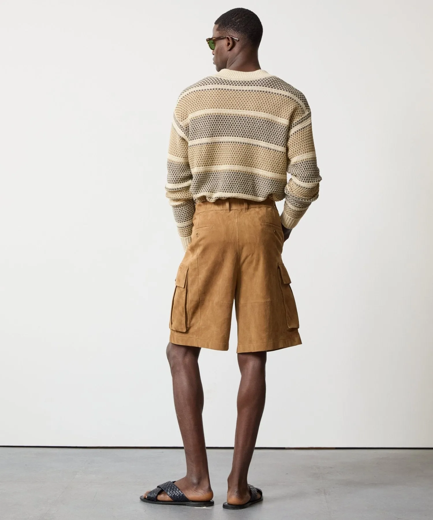 Textured Linen V-Neck Sweater in Pine Cone