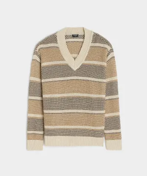 Textured Linen V-Neck Sweater in Pine Cone