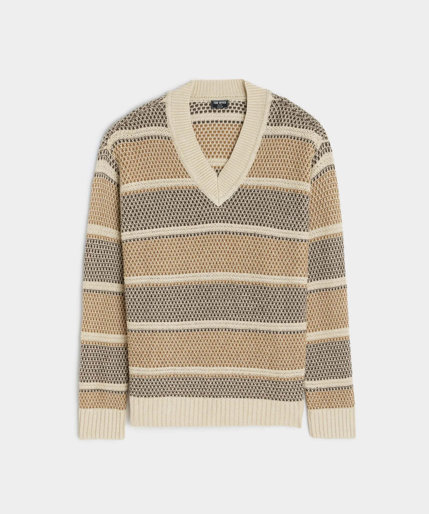 Textured Linen V-Neck Sweater in Pine Cone