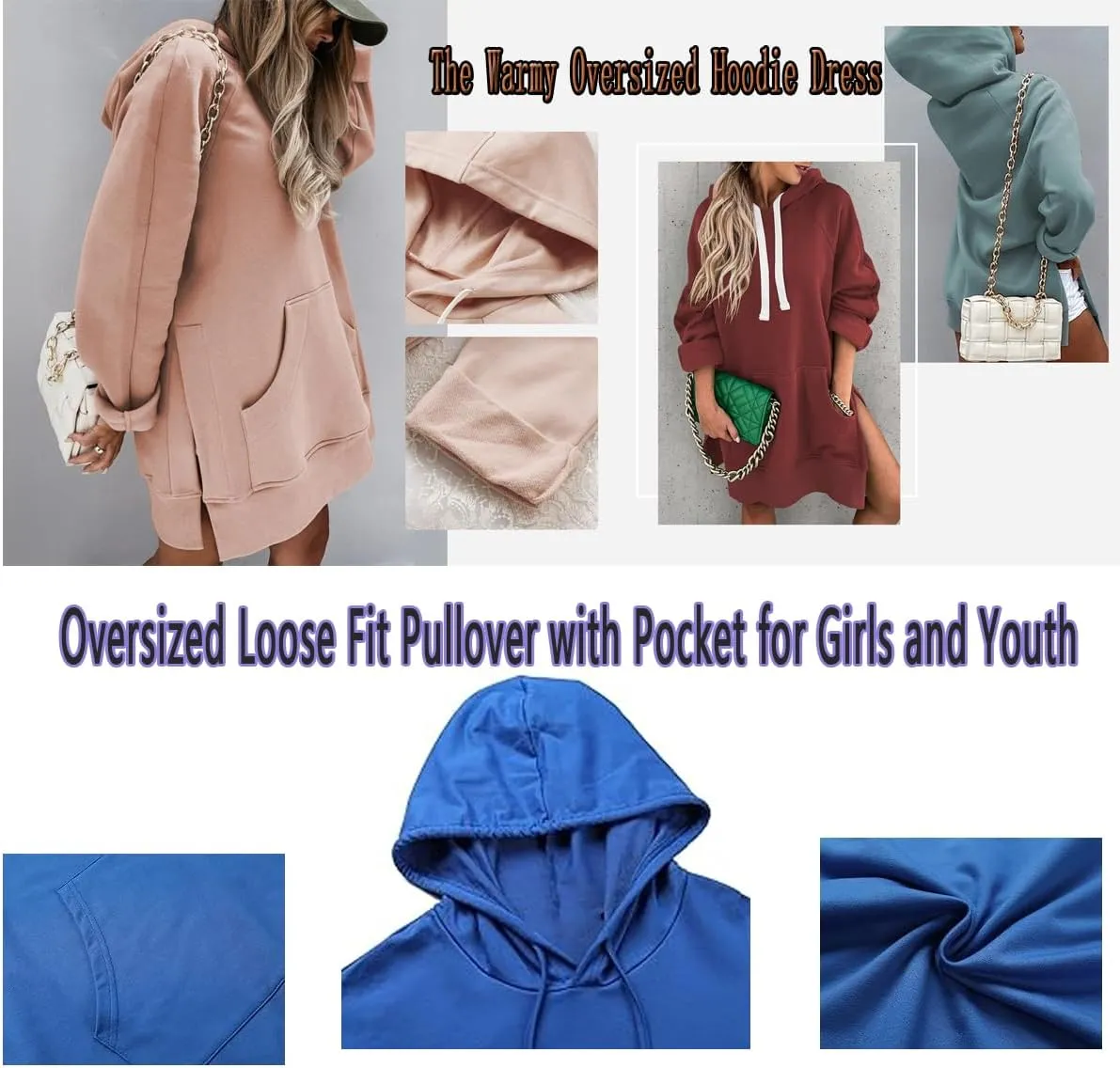 The Warmy Oversized Hoodie Dress, First Ones Hoodie Warmy Sweatshirt Dress Loose Fit Pullover with Pocket for Women