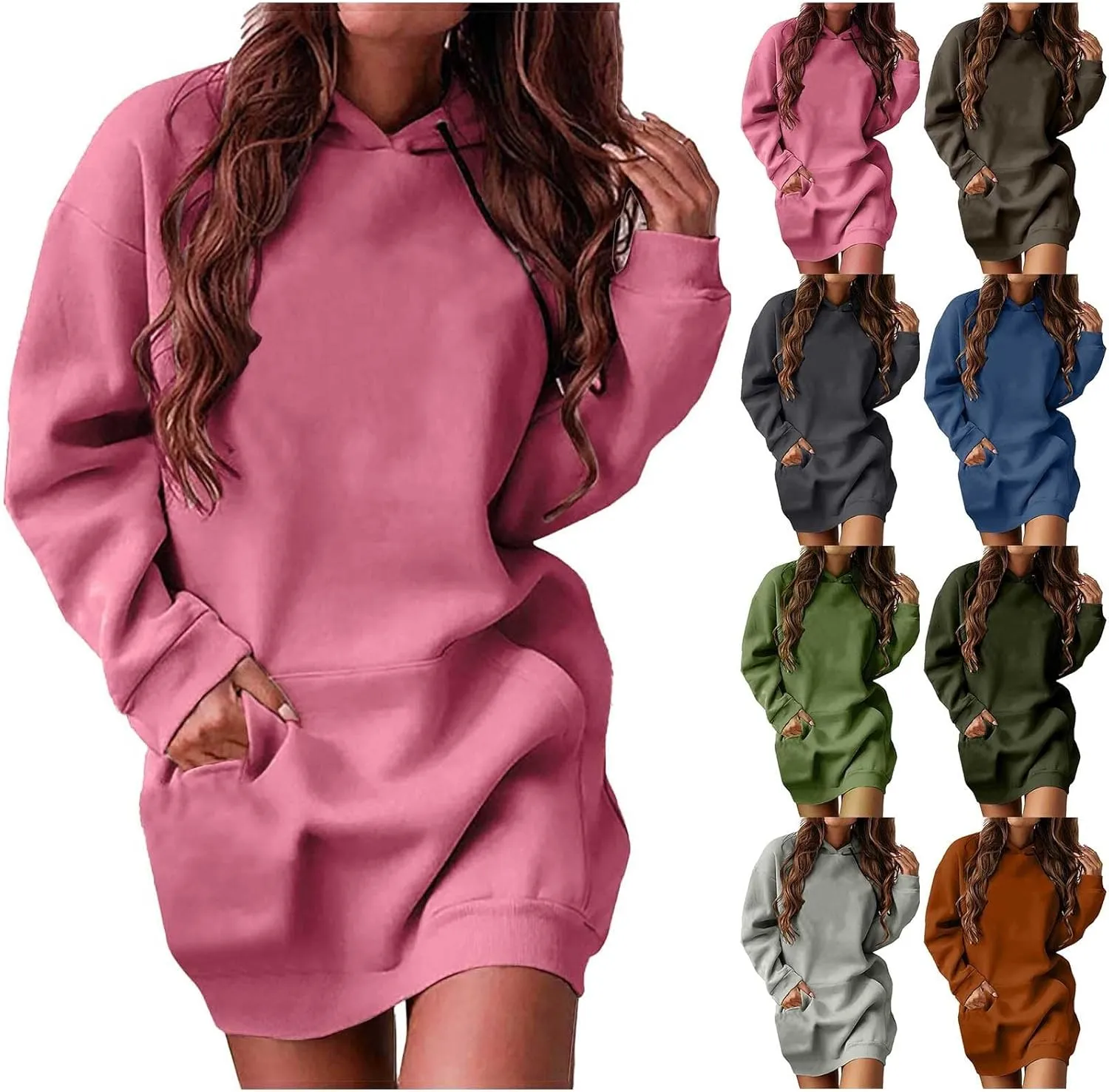 The Warmy Oversized Hoodie Dress for Women Casual Pullover Sweatshirt Long Sleeve with Kangaroo Pocket
