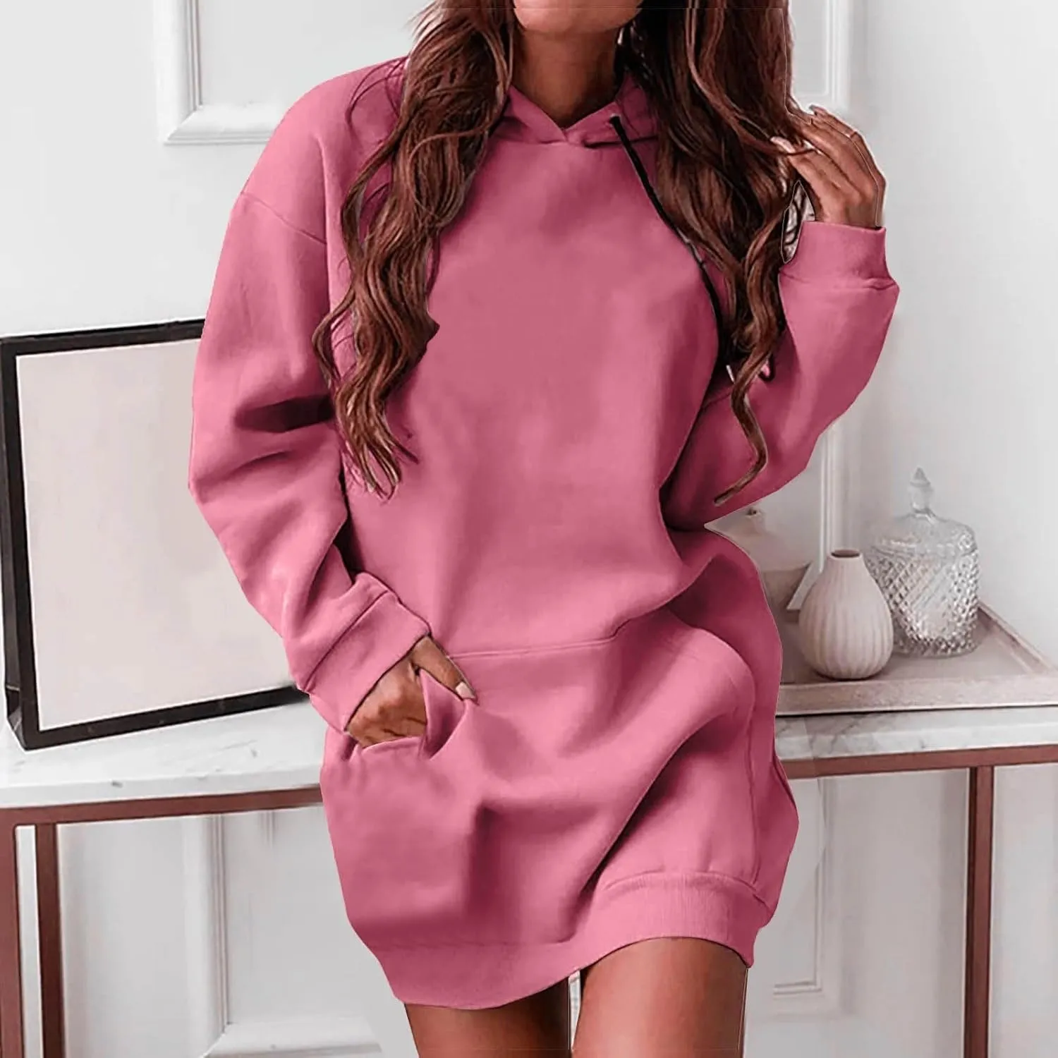 The Warmy Oversized Hoodie Dress for Women Casual Pullover Sweatshirt Long Sleeve with Kangaroo Pocket