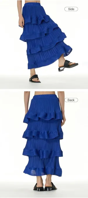 THLAI Womens Skirt Midi Elastic Waist Tiered Long Skirt Falbala Spring Summer Fall Skirt