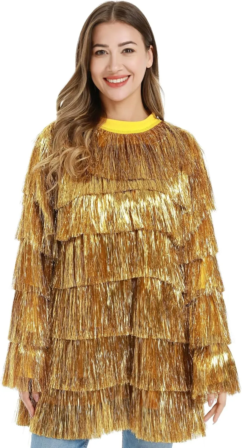 Tinsel Dress for Women, Multi Layer Tinsel Fringe Foil Dance Costume for Carnival Christmas Festive Party Event
