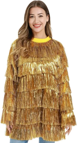 Tinsel Dress for Women, Multi Layer Tinsel Fringe Foil Dance Costume for Carnival Christmas Festive Party Event
