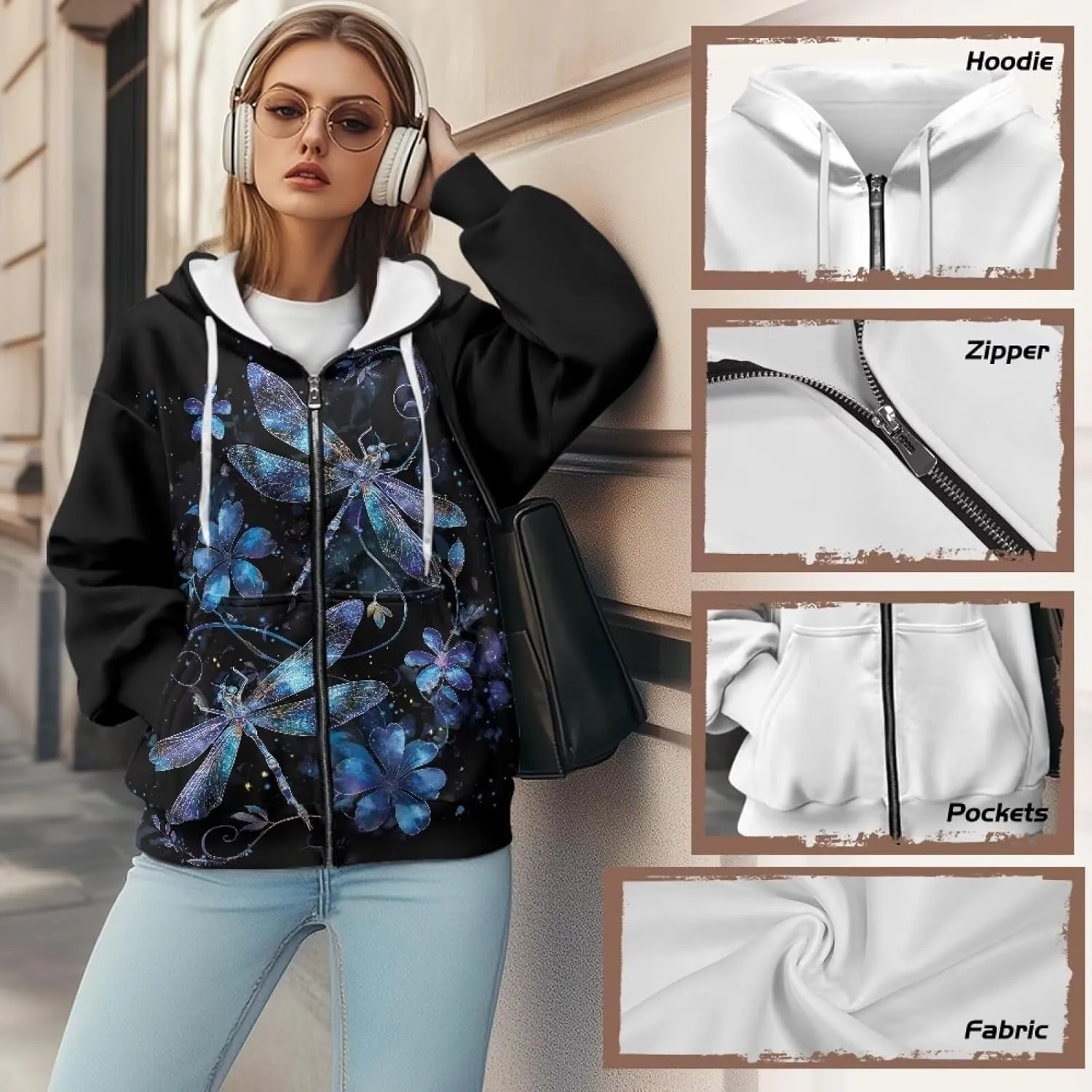 TODIYADDU Zip Up Hoodie for Women Fashion Sweatshirts with Pockets Oversized Jacket Drawstring Hoodies Y2k Winter Outfits