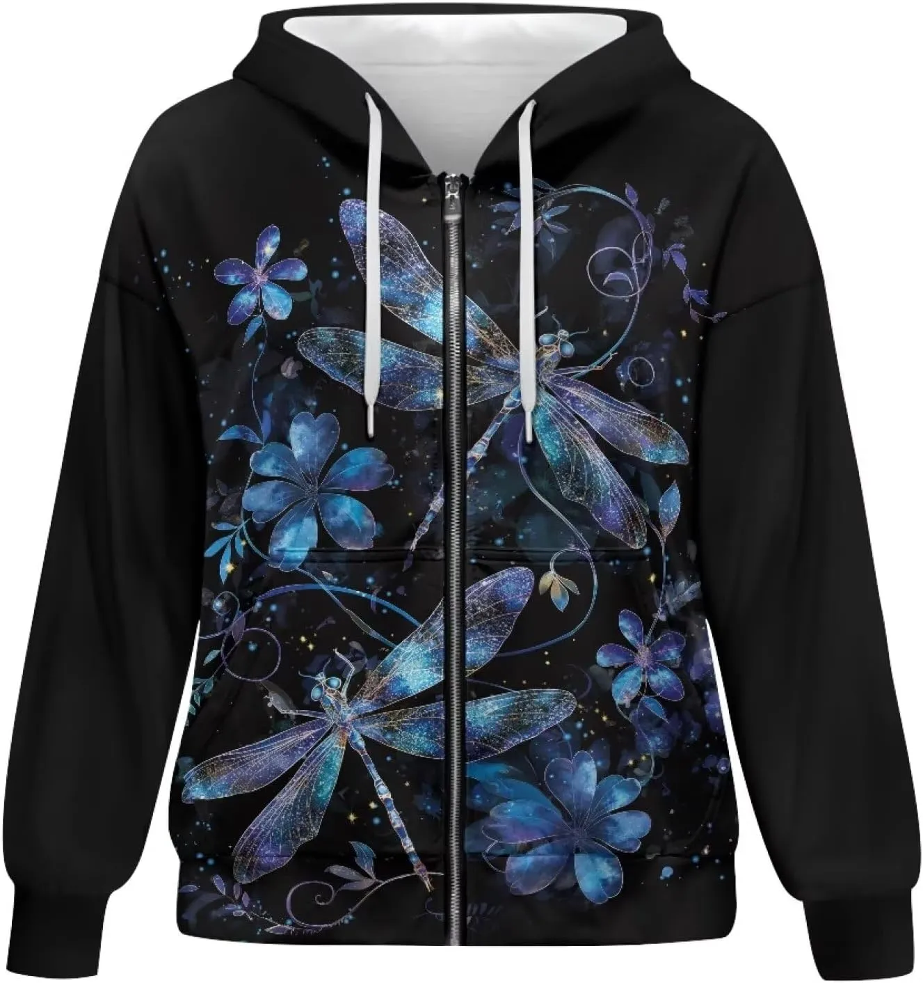 TODIYADDU Zip Up Hoodie for Women Fashion Sweatshirts with Pockets Oversized Jacket Drawstring Hoodies Y2k Winter Outfits