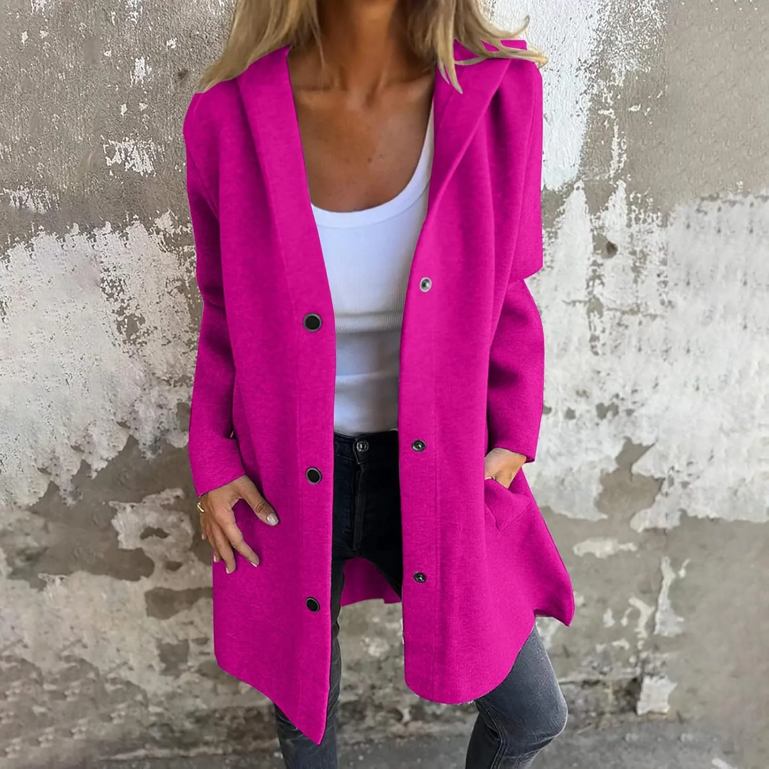 Trench Coat for Women 2024 Fashion Loose Single Breasted Hooded Jackets Casual Winter Outdoor Warm Outwear Plus Size