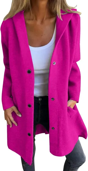 Trench Coat for Women 2024 Fashion Loose Single Breasted Hooded Jackets Casual Winter Outdoor Warm Outwear Plus Size