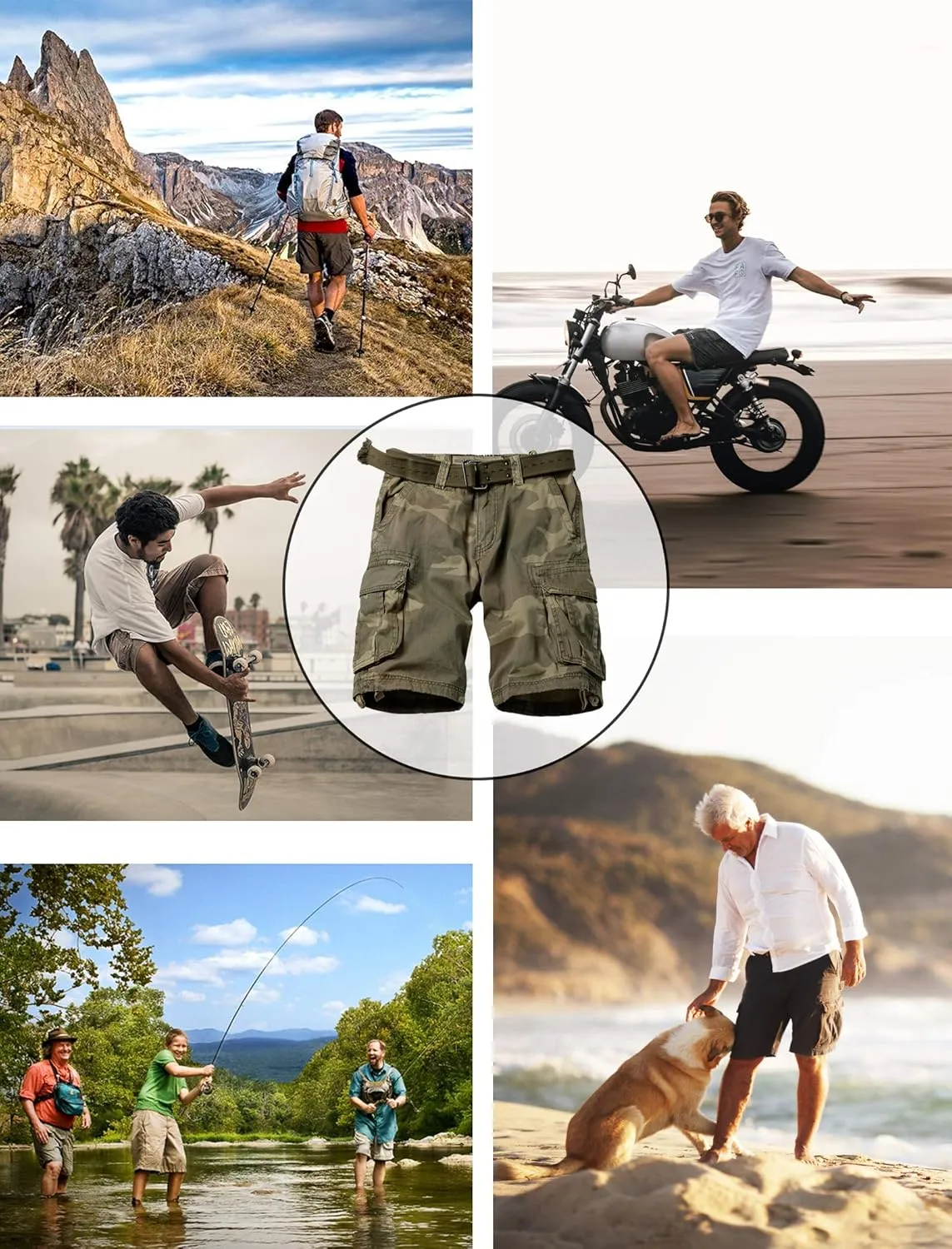 TRGPSG Men's Camo Multi-Pocket Relaxed Fit Casual Shorts,Outdoor Camouflage Twill Cargo Shorts 11" Inseam(No Belt)