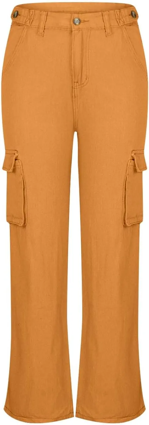 Uillui Western Cowboy Jeans for Women Straight Bootcut Cargo Pants High Waist Button Loose Denim Trouser Casual Bootleg Pant