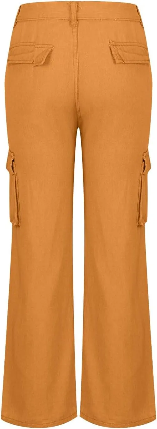 Uillui Western Cowboy Jeans for Women Straight Bootcut Cargo Pants High Waist Button Loose Denim Trouser Casual Bootleg Pant
