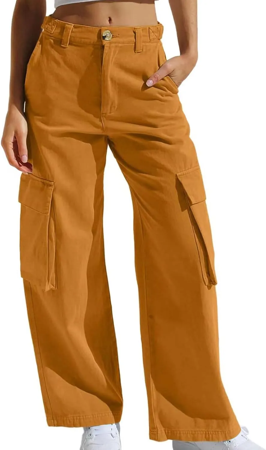 Uillui Western Cowboy Jeans for Women Straight Bootcut Cargo Pants High Waist Button Loose Denim Trouser Casual Bootleg Pant