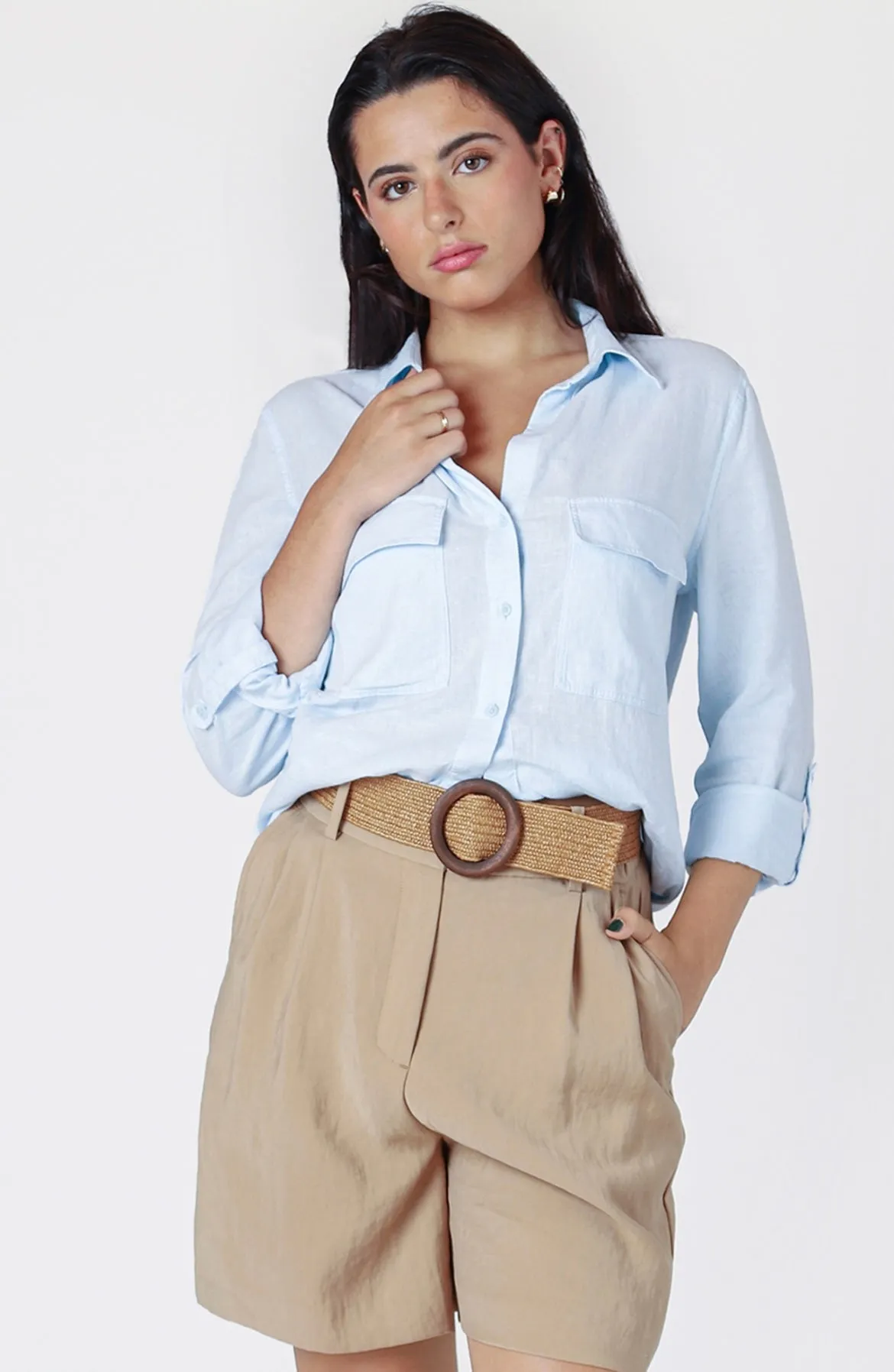 Utility Linen Shirt - Sky Blue