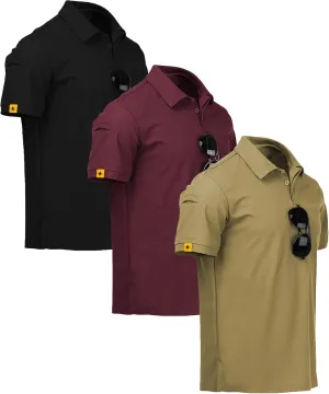 V VALANCH 3 Pack Polo Shirts for Men Short Sleeve Golf Tennis Work Summer Moisture Wicking Shirts