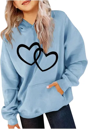 valentines Outfit Girl Oversized Long Sleeve Heart Hoodie Cute Teen Girls Valentine Shirt Preppy Clothes
