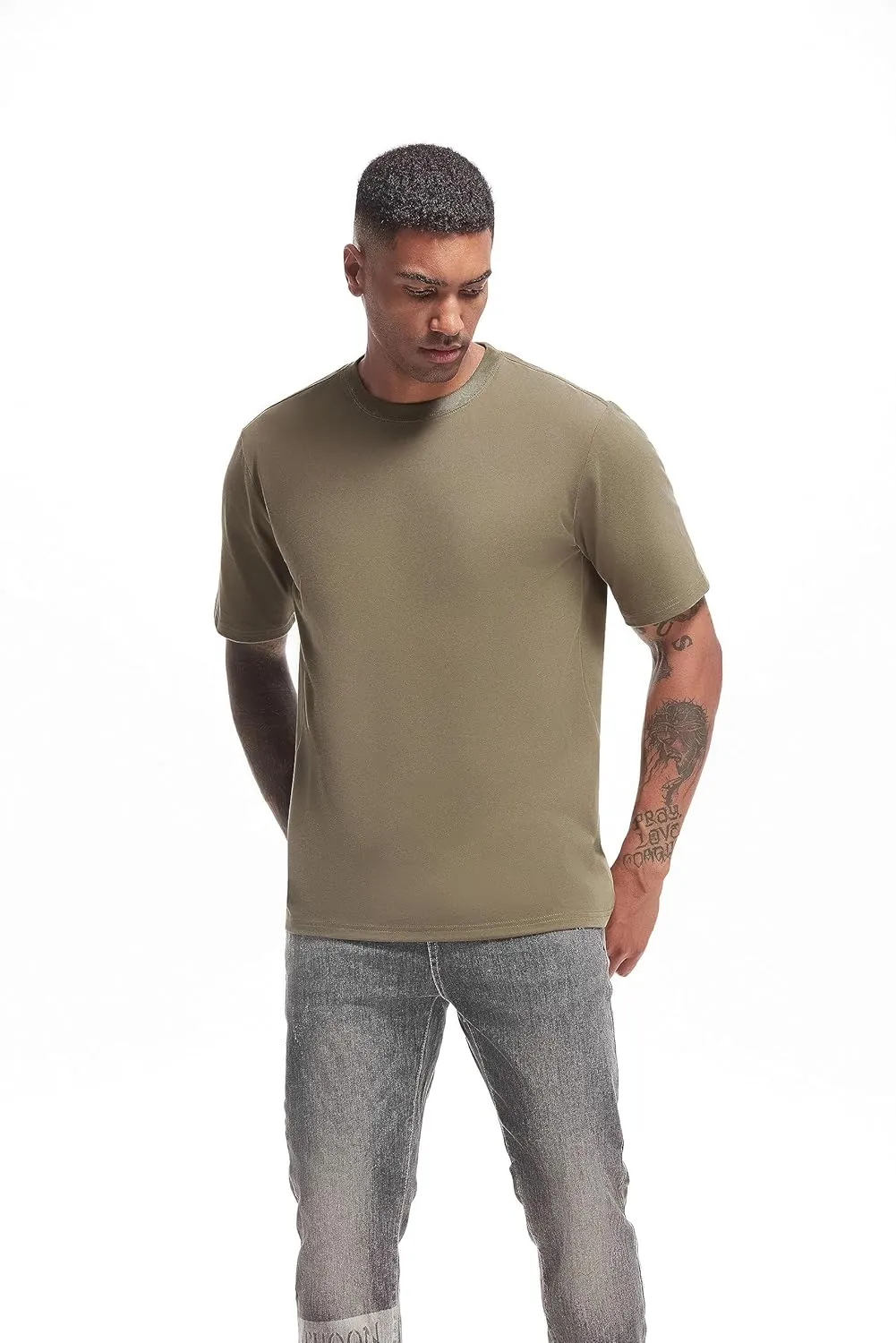 VEIISAR Men's Heavy Weight Crew Neck T-Shirt Mens Premium Cotton Tee - Pre Shrunk S-3XL