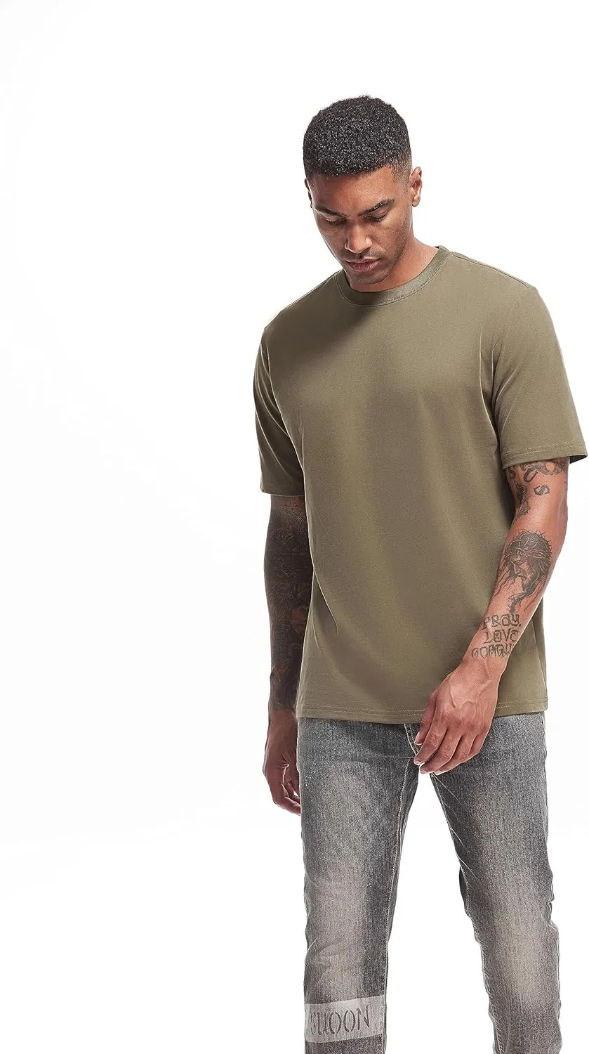 VEIISAR Men's Heavy Weight Crew Neck T-Shirt Mens Premium Cotton Tee - Pre Shrunk S-3XL