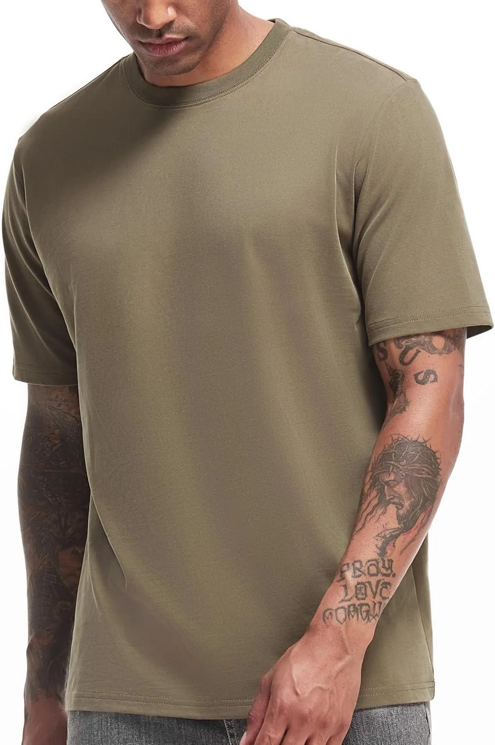 VEIISAR Men's Heavy Weight Crew Neck T-Shirt Mens Premium Cotton Tee - Pre Shrunk S-3XL