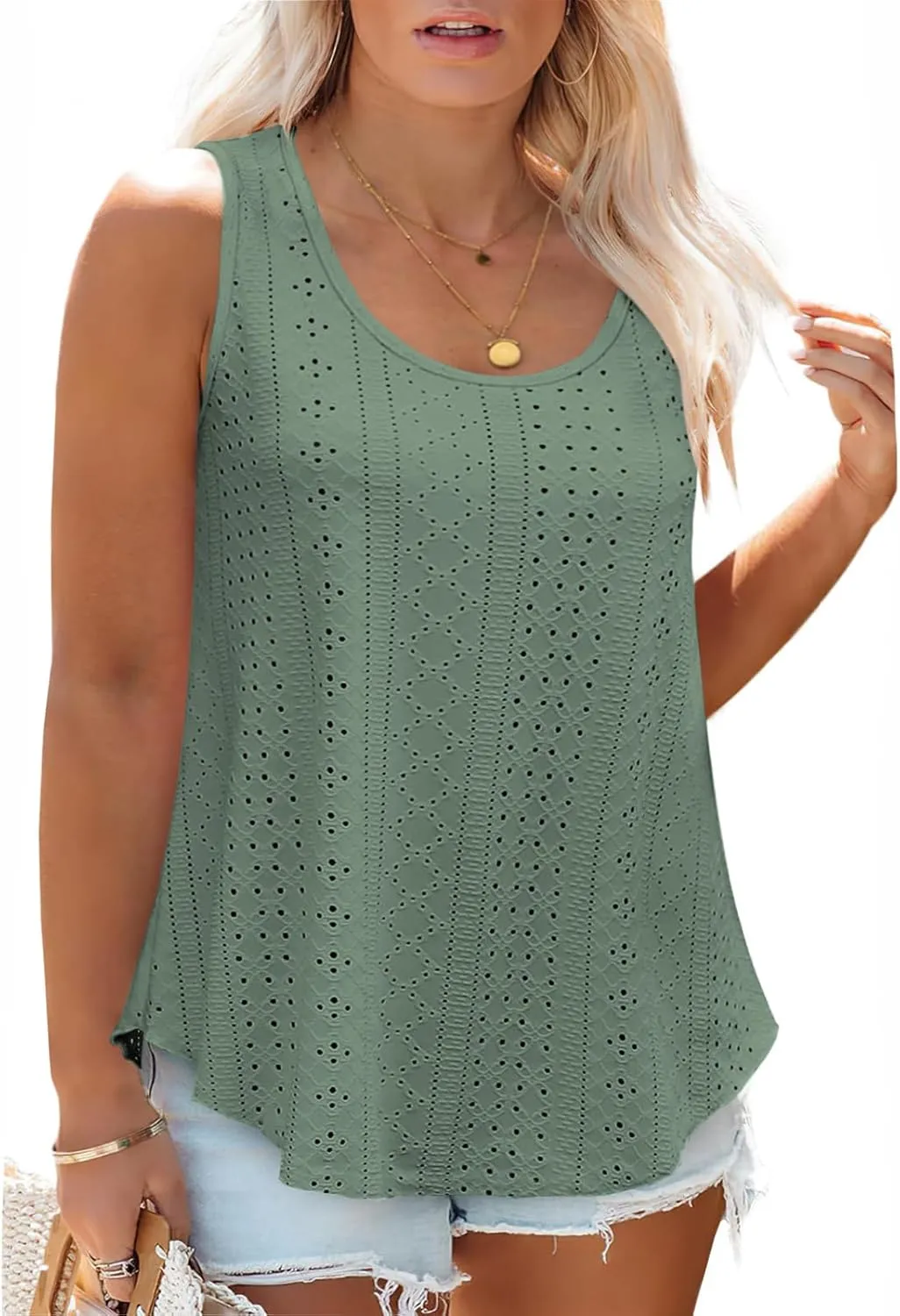 VISLILY Womens-Plus-Size-Summer-Tank-Tops Scoop Neck Camisole Sleeveless T Shirts Flowy Eyelet Embroidery Tunics Tee XL-5XL