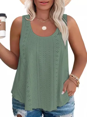 VISLILY Womens-Plus-Size-Summer-Tank-Tops Scoop Neck Camisole Sleeveless T Shirts Flowy Eyelet Embroidery Tunics Tee XL-5XL