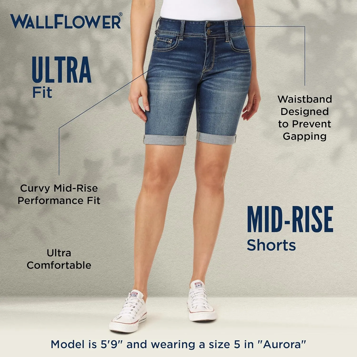 WallFlower Women's Ultra Denim Bermuda Shorts 9" Mid-Rise Insta Soft Juniors (Available in Plus Sizes)