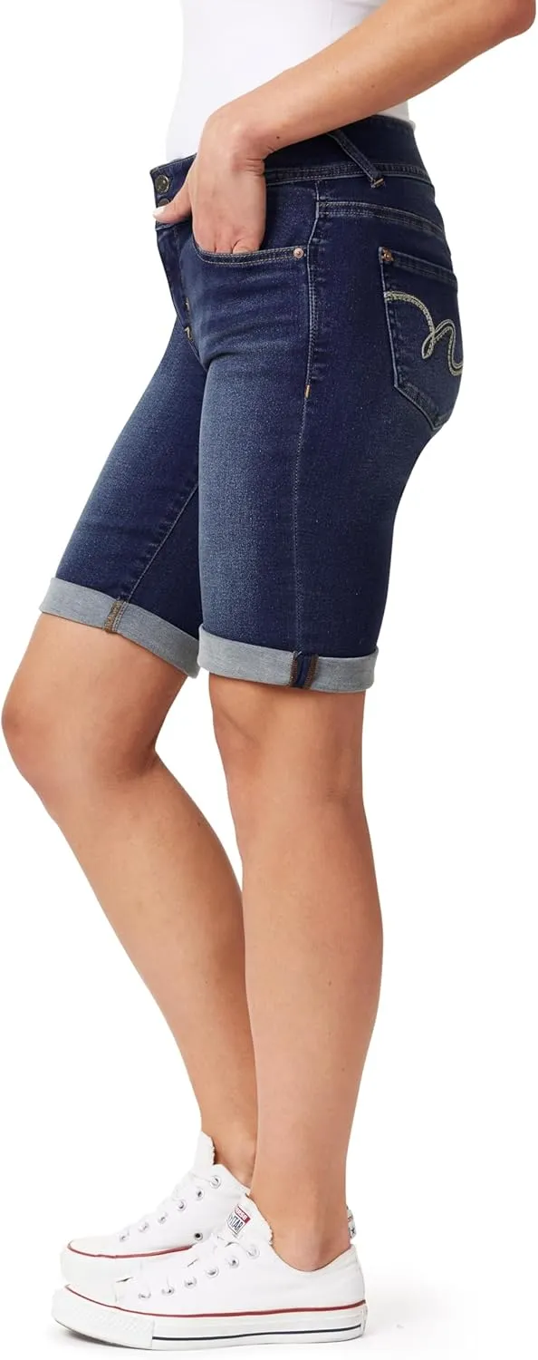WallFlower Women's Ultra Denim Bermuda Shorts 9" Mid-Rise Insta Soft Juniors (Available in Plus Sizes)