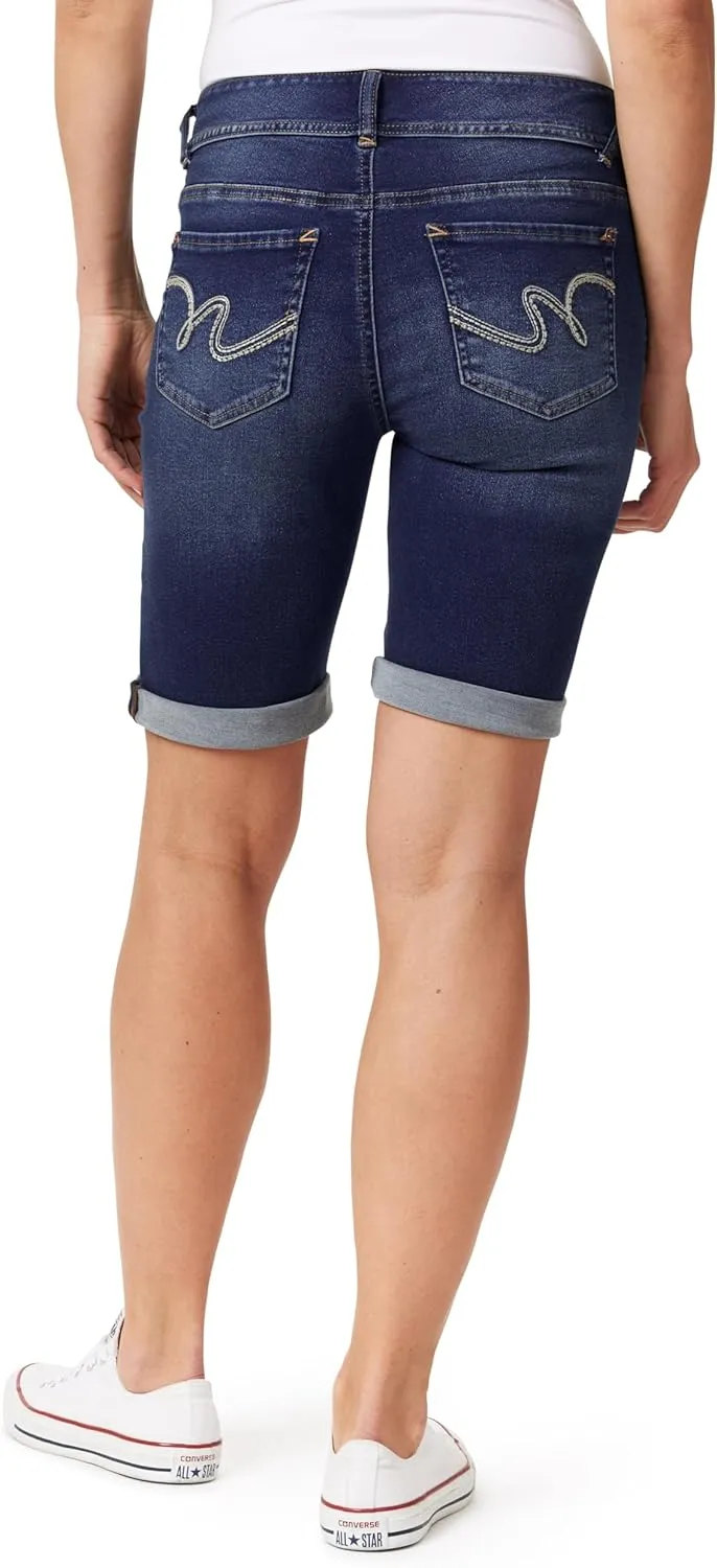 WallFlower Women's Ultra Denim Bermuda Shorts 9" Mid-Rise Insta Soft Juniors (Available in Plus Sizes)