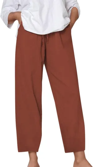 Wide Leg Cotton Linen Pants Women Summer Solid Lounge Trousers with Pockets Comfy Soft Loose Flowy Baggy Casual Pants