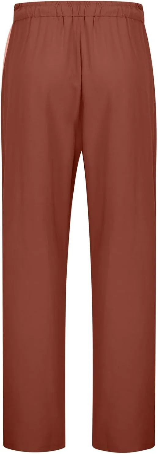 Wide Leg Cotton Linen Pants Women Summer Solid Lounge Trousers with Pockets Comfy Soft Loose Flowy Baggy Casual Pants