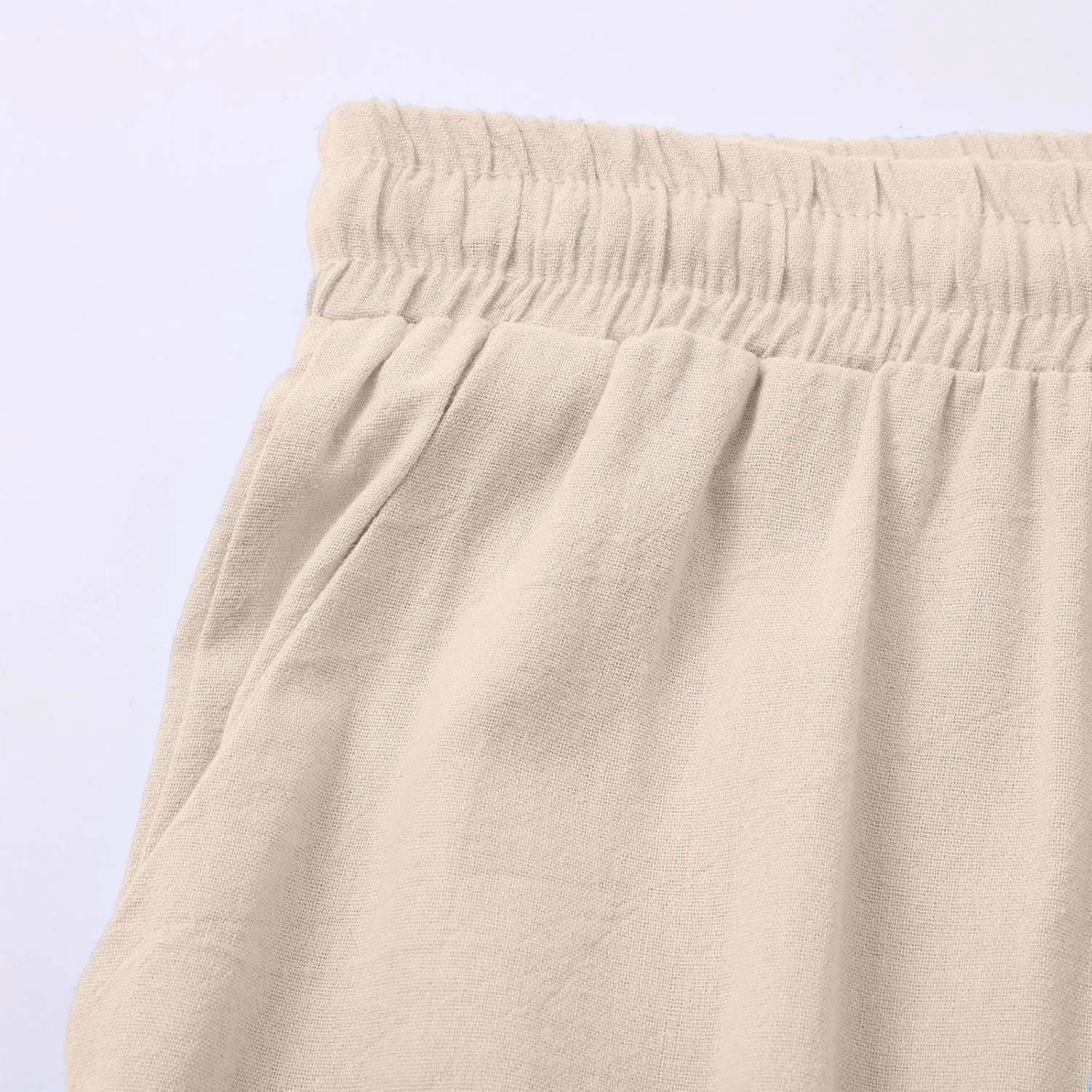 Wide Leg Linen Pants for Women Casual High Waisted Palazzo Crop Pants Lightweight Summer Flowy Trousers with Pockets