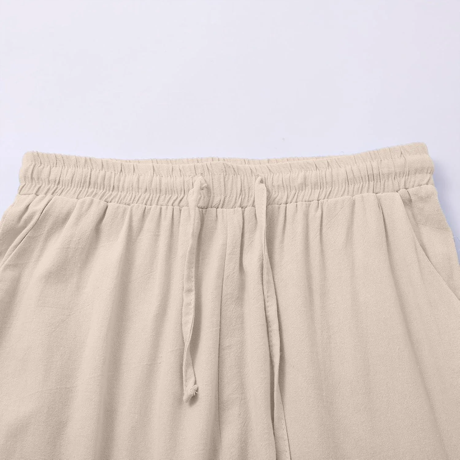 Wide Leg Linen Pants for Women Casual High Waisted Palazzo Crop Pants Lightweight Summer Flowy Trousers with Pockets