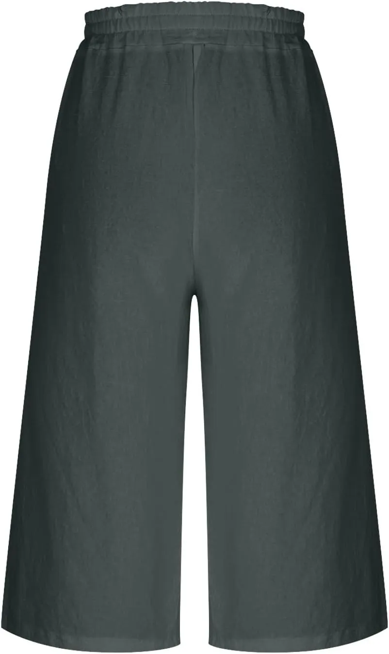 Wide Leg Linen Pants for Women Plus Size Summer Dressy Casual Capri Pants Summer Baggy Beach Cropped Trousers 2025