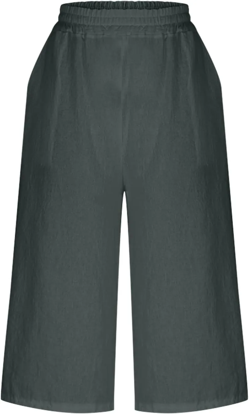 Wide Leg Linen Pants for Women Plus Size Summer Dressy Casual Capri Pants Summer Baggy Beach Cropped Trousers 2025