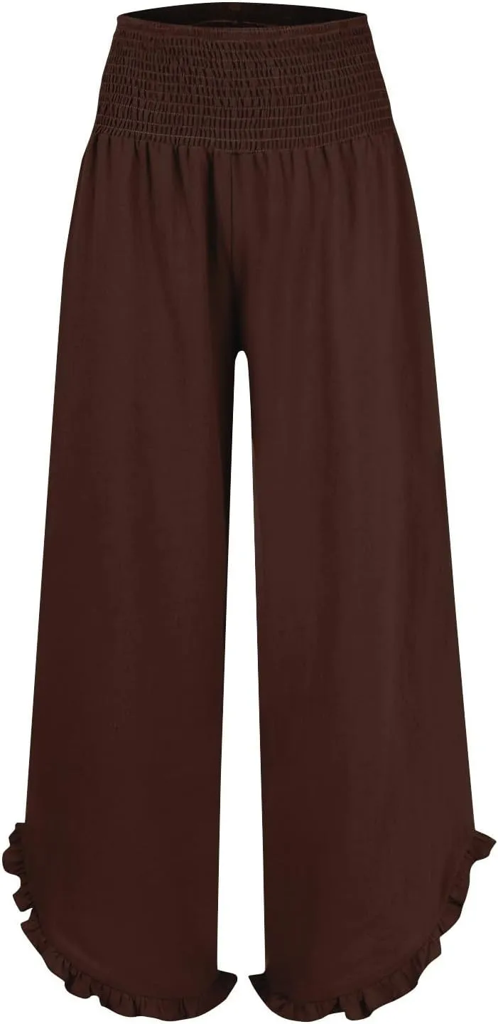 Wide Leg Linen Pants for Women Plus Szie Smocked High Waisted Ruffle Lounge Pants Gauze Summer Pants for Women 2025