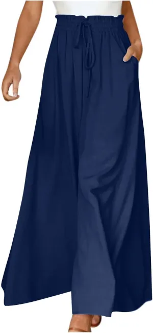Wide Leg Pants Woman Casual High Waist Drawstring Pants Summer Baggy Flowy Chiffon Palazzo Pant Lounge Beach Trousers