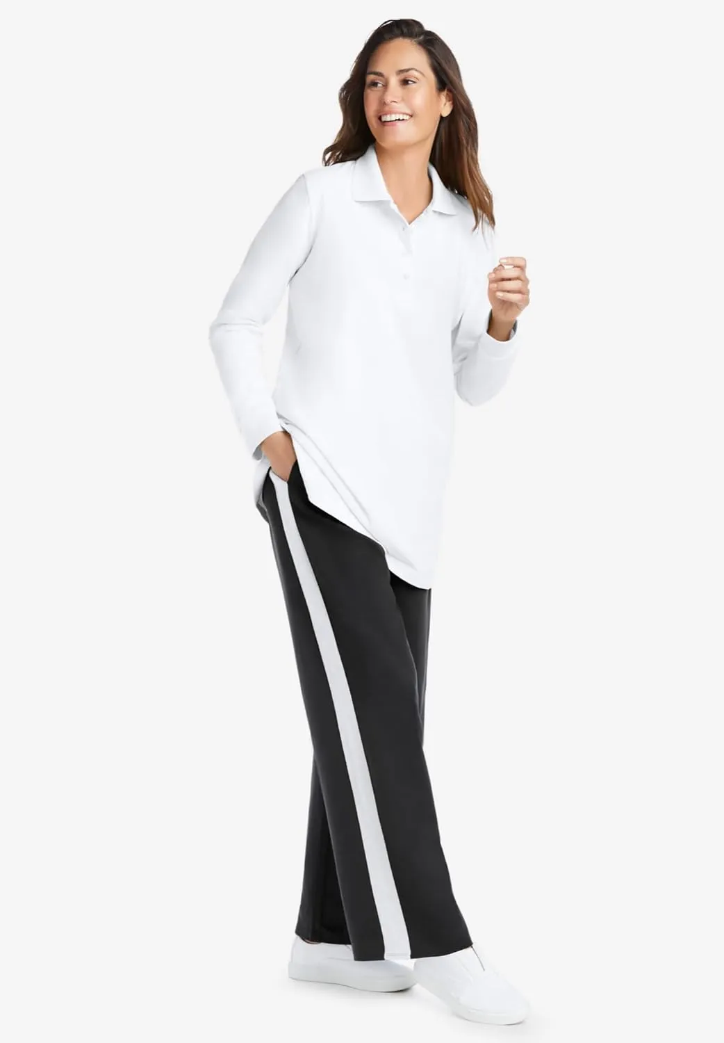 Woman Within Plus Size Long-Sleeve Polo Shirt