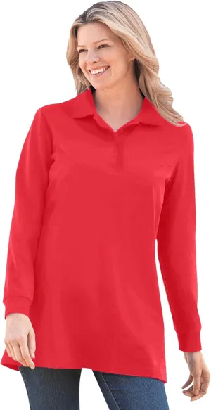 Woman Within Plus Size Long-Sleeve Polo Shirt