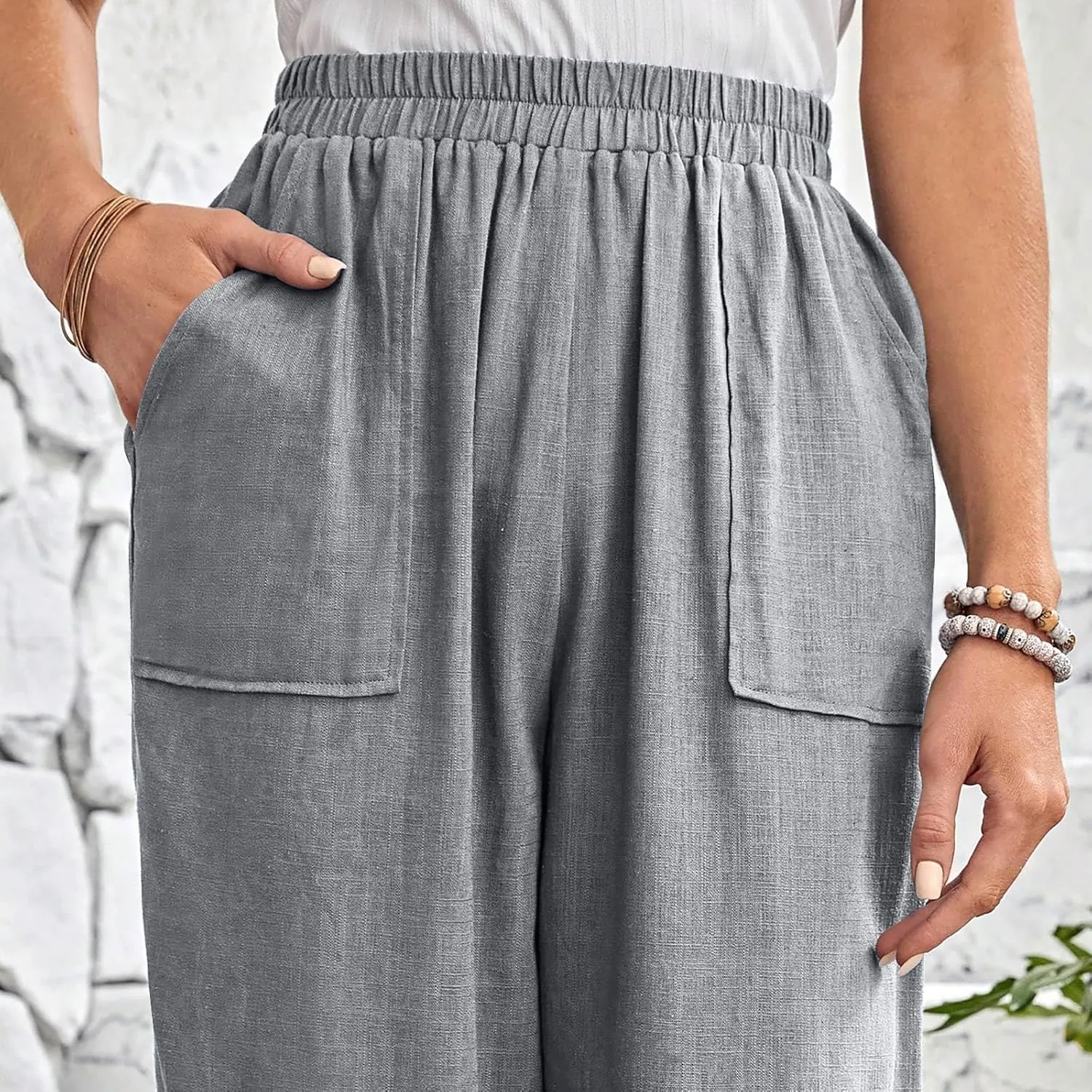 Women Capri Pants Fashion Casual Color Elastic Loose Pants Straight Wide Leg Trousers Vacation Outfits for Women