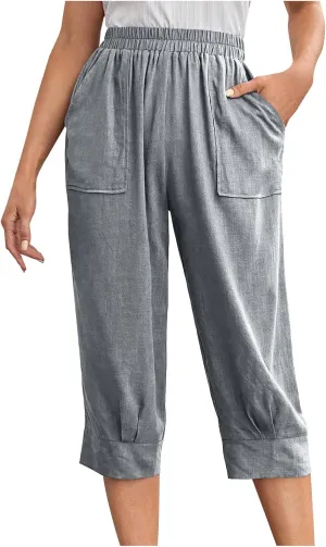 Women Capri Pants Fashion Casual Color Elastic Loose Pants Straight Wide Leg Trousers Vacation Outfits for Women