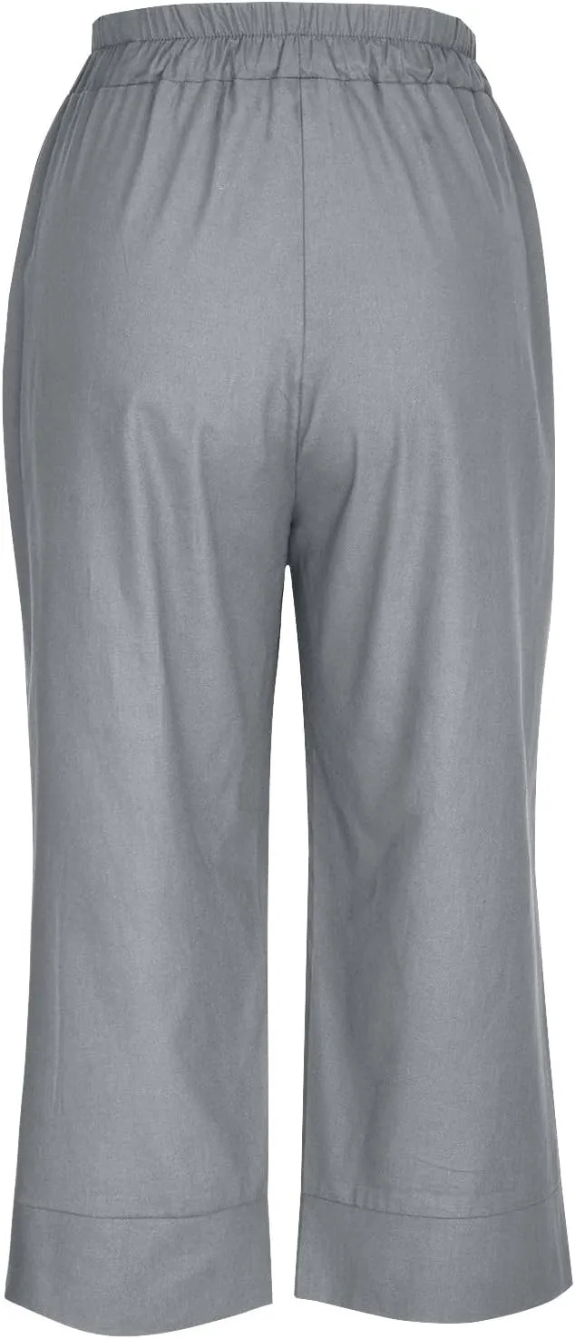 Women Capri Pants Fashion Casual Color Elastic Loose Pants Straight Wide Leg Trousers Vacation Outfits for Women