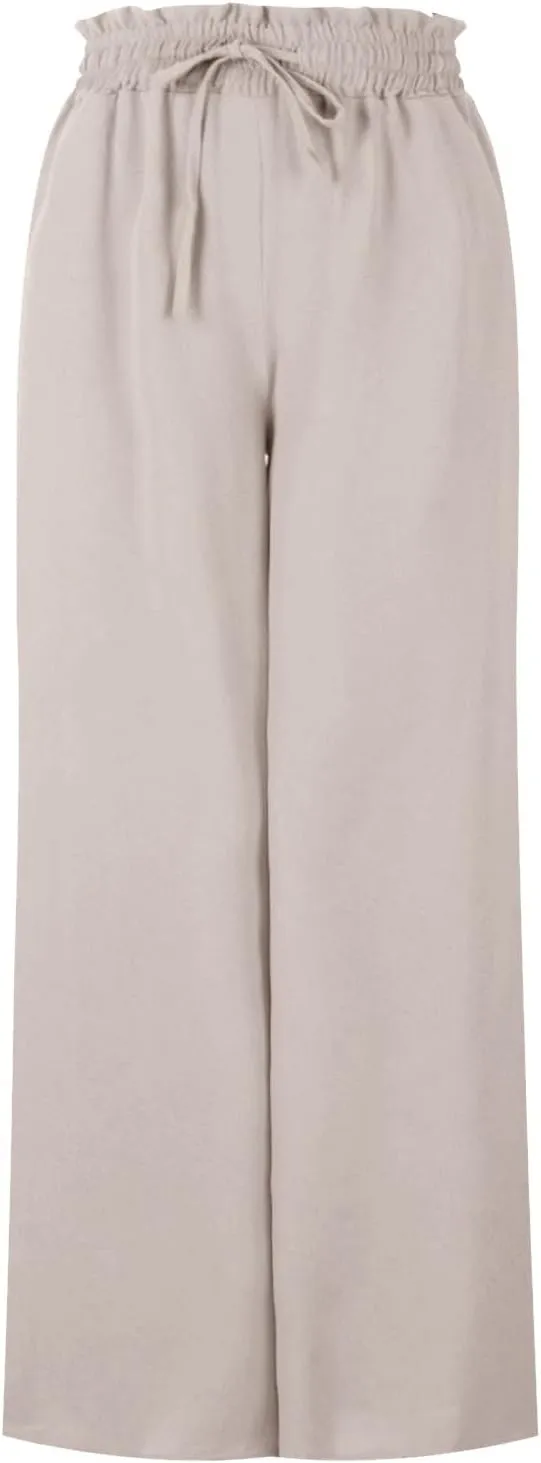 Women Flowy Pants Summer Fashion High Waisted Drawstring Wide Leg Casual Baggy Lightweight Breathable Solid Trosuers
