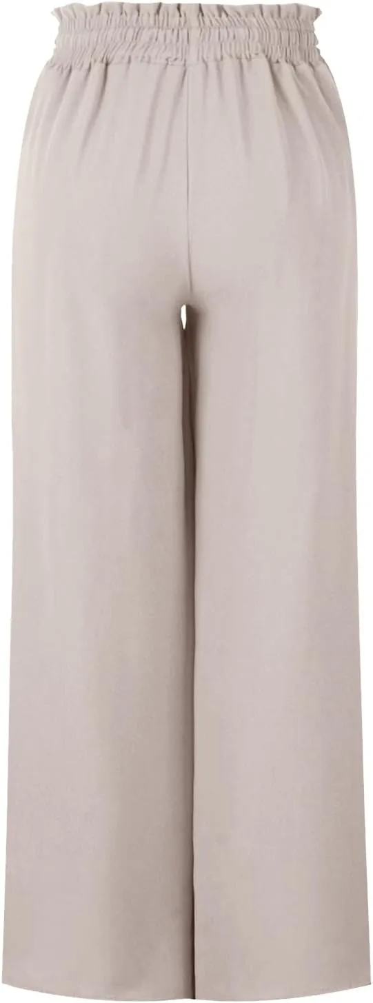 Women Flowy Pants Summer Fashion High Waisted Drawstring Wide Leg Casual Baggy Lightweight Breathable Solid Trosuers